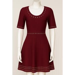 Valiant Paris Maroon Dress w/ Stud rings on collar and sleeves  - size Small